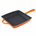 Eco-friendly Orange Square Cast Iron Enamel Grill Pan With Two Handle